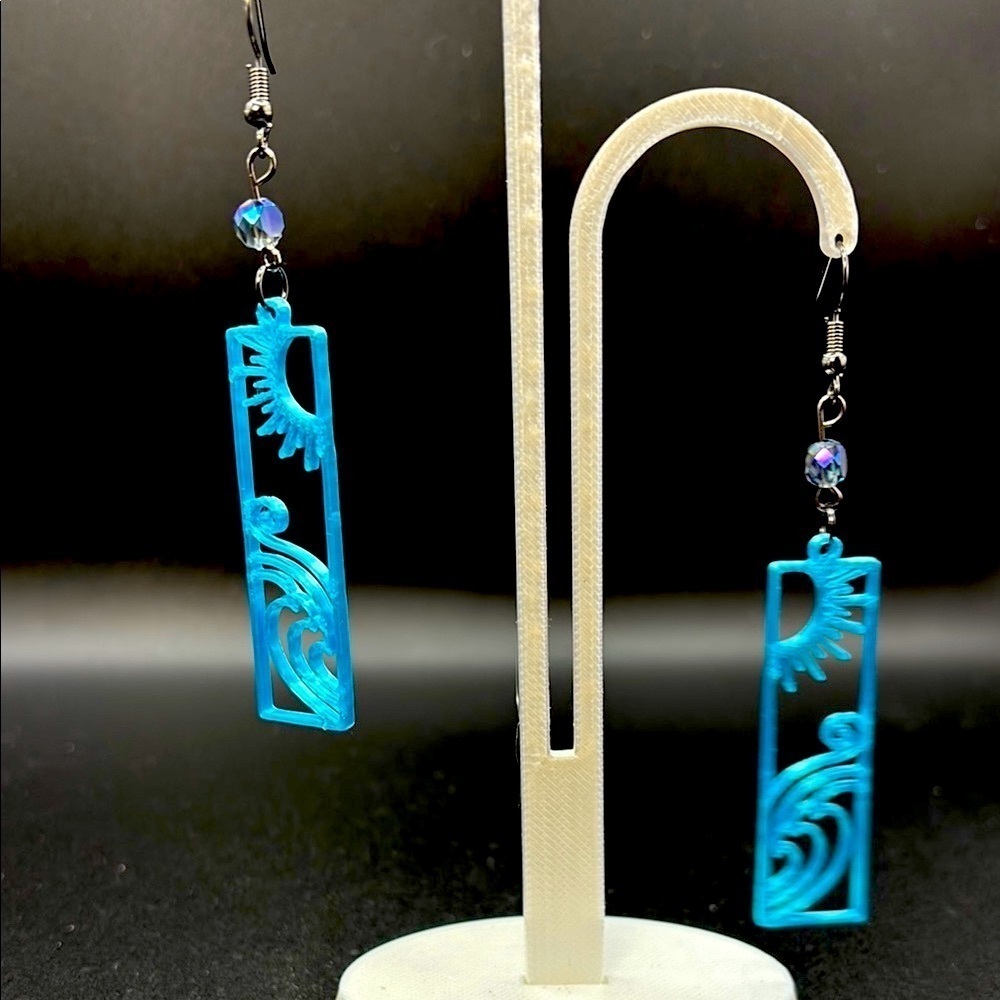 Handmade Blue Wave Earrings - Picture 6 of 6